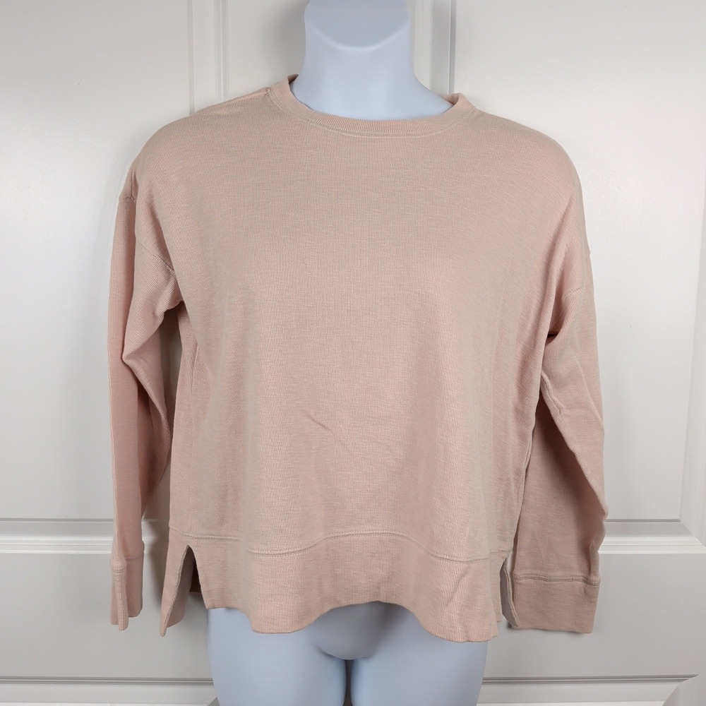 Organic Cotton Waffle Knit Thermal Top Peach Pastel Pink Boxy Medium Balletcore